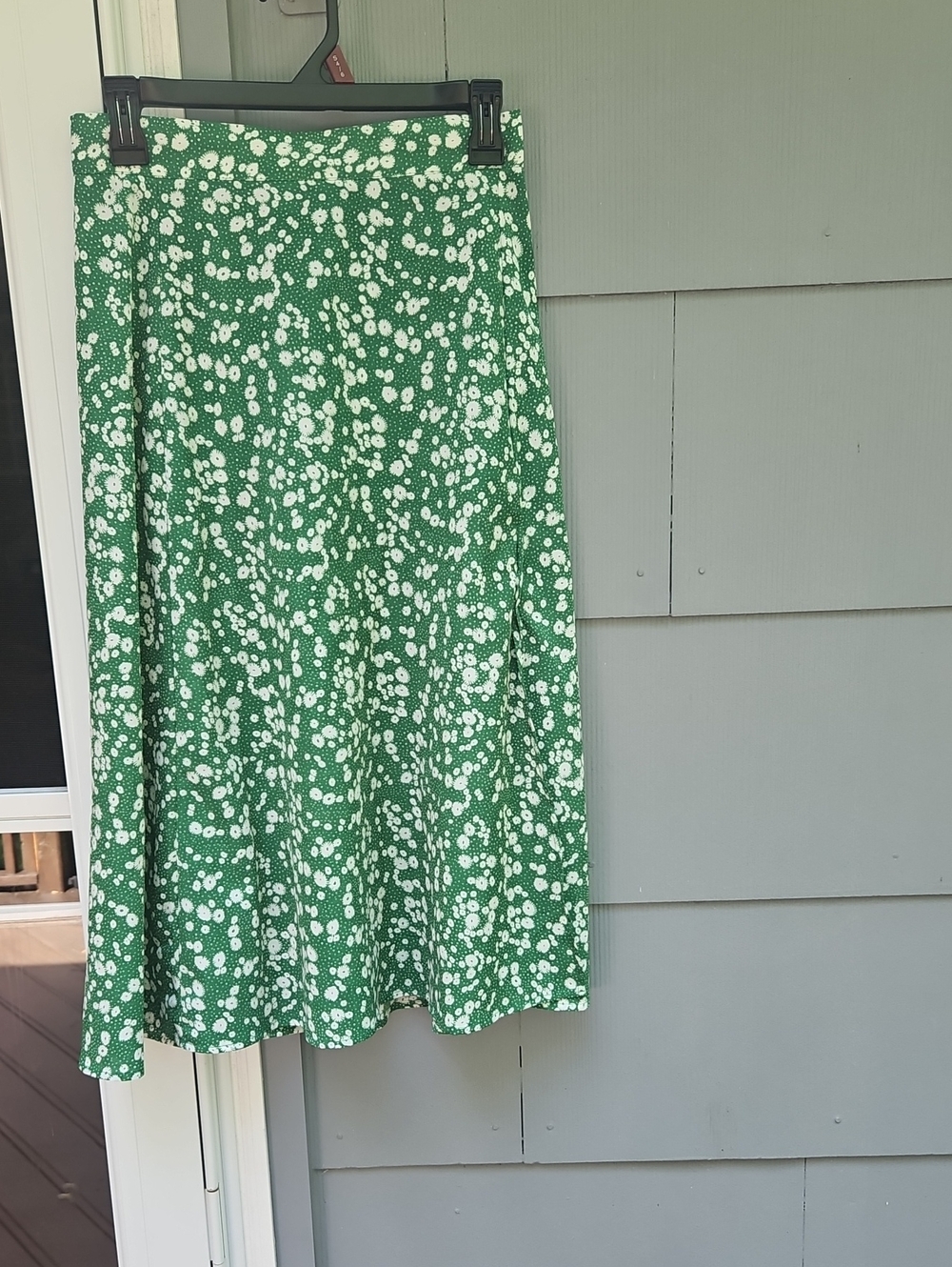 Green Floral Midi Skirt with White Dot Print